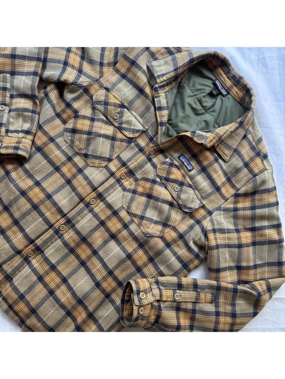 Patagonia Insulated Flannel Shirt Jacket Mens Large L Plaid Snap Button Shacket